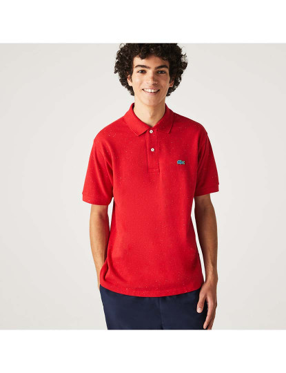 imagem de Polo clássico em piqué de algodão com estampa manchada Homem Vermelho Nepse7