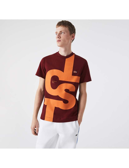 imagem de T-Shirt de algodão com ajuste regular e letras contrastantes Homem Cranberry3