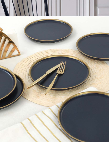 imagem de Conjunto Pratos De Sobremesa 6 Peças Azul Marinho E Dourado1