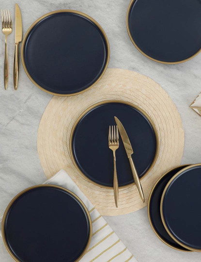imagem de Conjunto Pratos De Sobremesa 6 Peças Azul Marinho E Dourado2