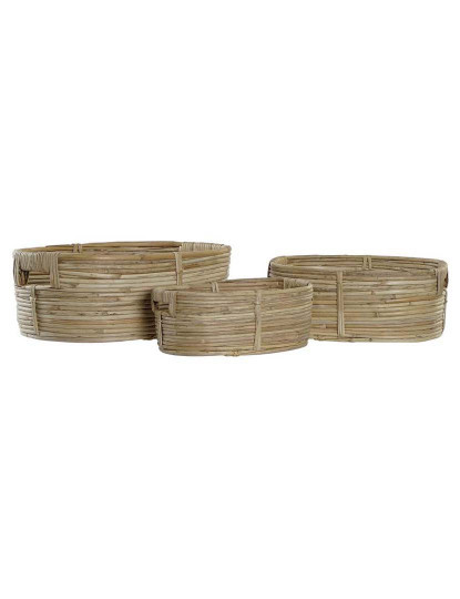 imagem de Conjunto 3 Cestas Rattan Castanho Claro 1