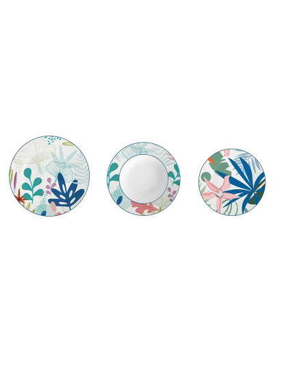 imagem de Conjunto de Louça  Decor Azul Verde Azuis / Verdes Porcelana Moderno Folha de planta 18 Peças2