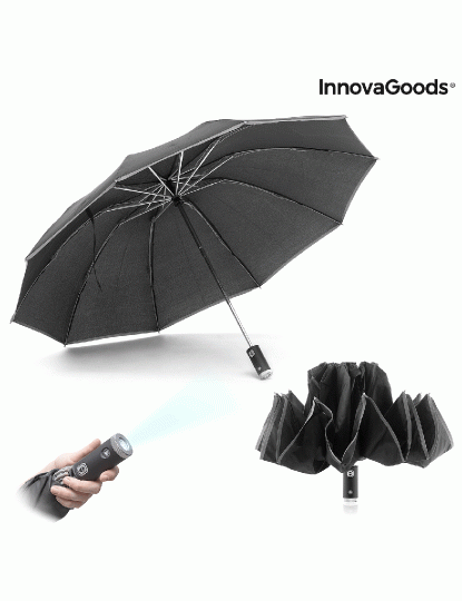 imagem de Guarda-chuva Dobrável de Fecho Invertido com LED Folbrella InnovaGoods3