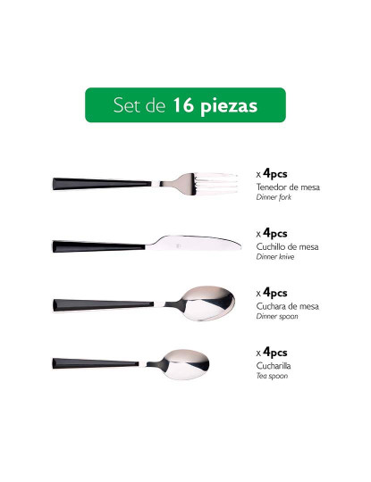 imagem de Conjunto 16Pc Talheres Aço Inoxidável Preto Black & White2