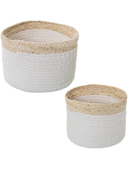 imagem de Set 2 Cestos Folhas De Milho Algodão Natural Branco1