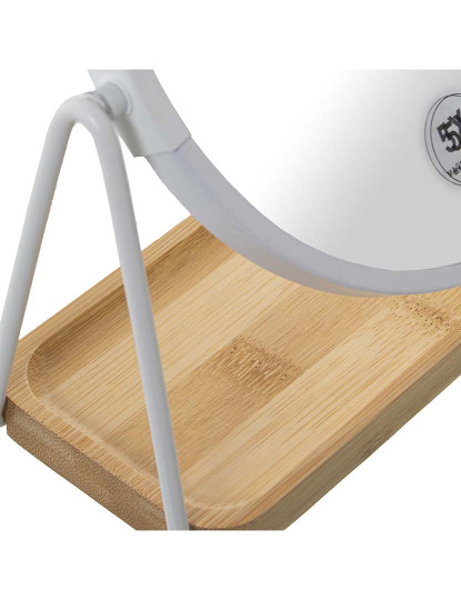 imagem de Espelho 5 X Metal Branco C Base Madeira Bambu 3