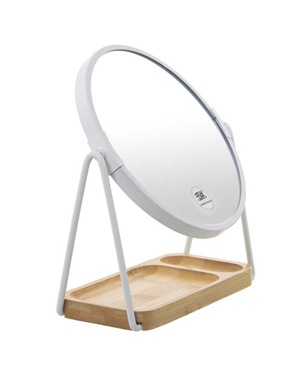 imagem de Espelho 5 X Metal Branco C Base Madeira Bambu 4