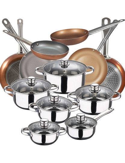 imagem de Conjunto de panelas de aço inoxidável San Ignacio Cassel de 12 peças com conjunto de panelas (18,20,22,24,26,28 cm) Bergner Professional Chef Copper Plus1