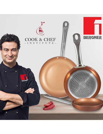 imagem de Conjunto de panelas de aço inoxidável San Ignacio Cassel de 12 peças com conjunto de panelas (18,20,22,24,26,28 cm) Bergner Professional Chef Copper Plus3