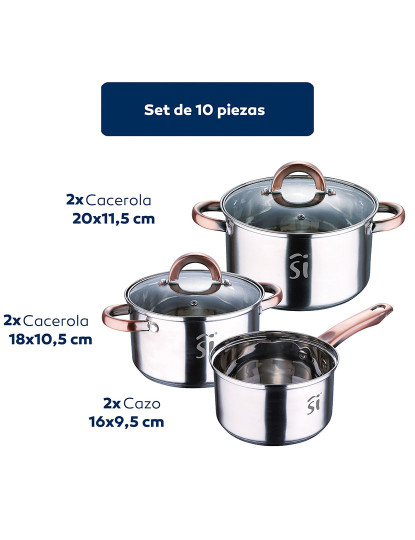 imagem de Conjunto de cozinha 10 peças em aço inoxidável 2xø16cm 2xø18cm 2xø20cm com tampa san ignacio2