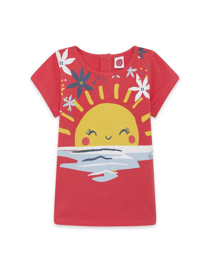imagem de T-shirt laranja de manga curta com desenho frontal do sol Aproveite o sol1