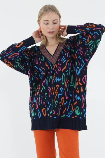 imagem de Sweatshirt de Senhora Azul Marinho e Laranja1