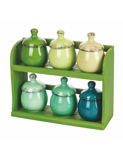 imagem de Conjunto 6 Frascos de Especiarias C/ Apoio Verde1