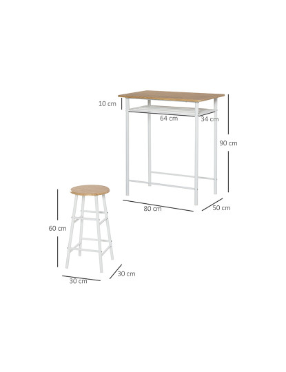 imagem de Conjunto de Mesa Bar + 2 Bancos Altos Madeira e Branco3