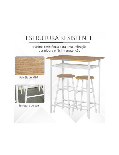 imagem de Conjunto de Mesa Bar + 2 Bancos Altos Madeira e Branco6