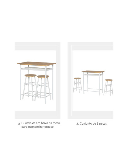 imagem de Conjunto de Mesa Bar + 2 Bancos Altos Madeira e Branco7